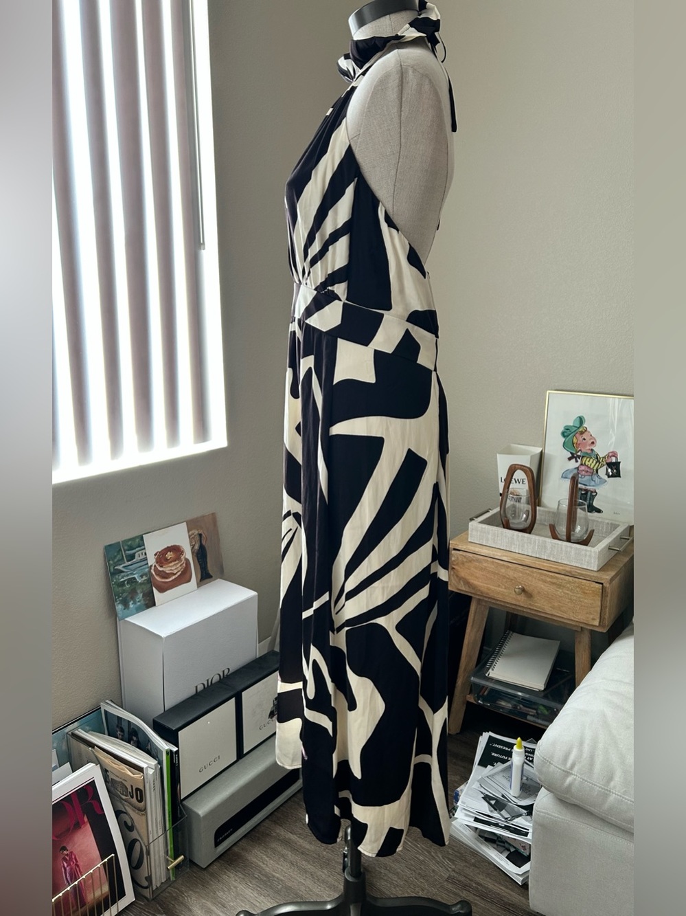 Banana Republic Dress Maxi Neck Tie Black And White Size 10 - Picture 5 of 12